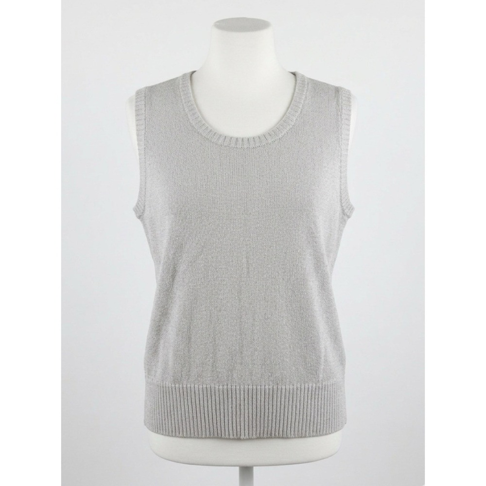 St. John Sport Women's Large Gray Ribbed Knit Sweater Vest Top Made in USA